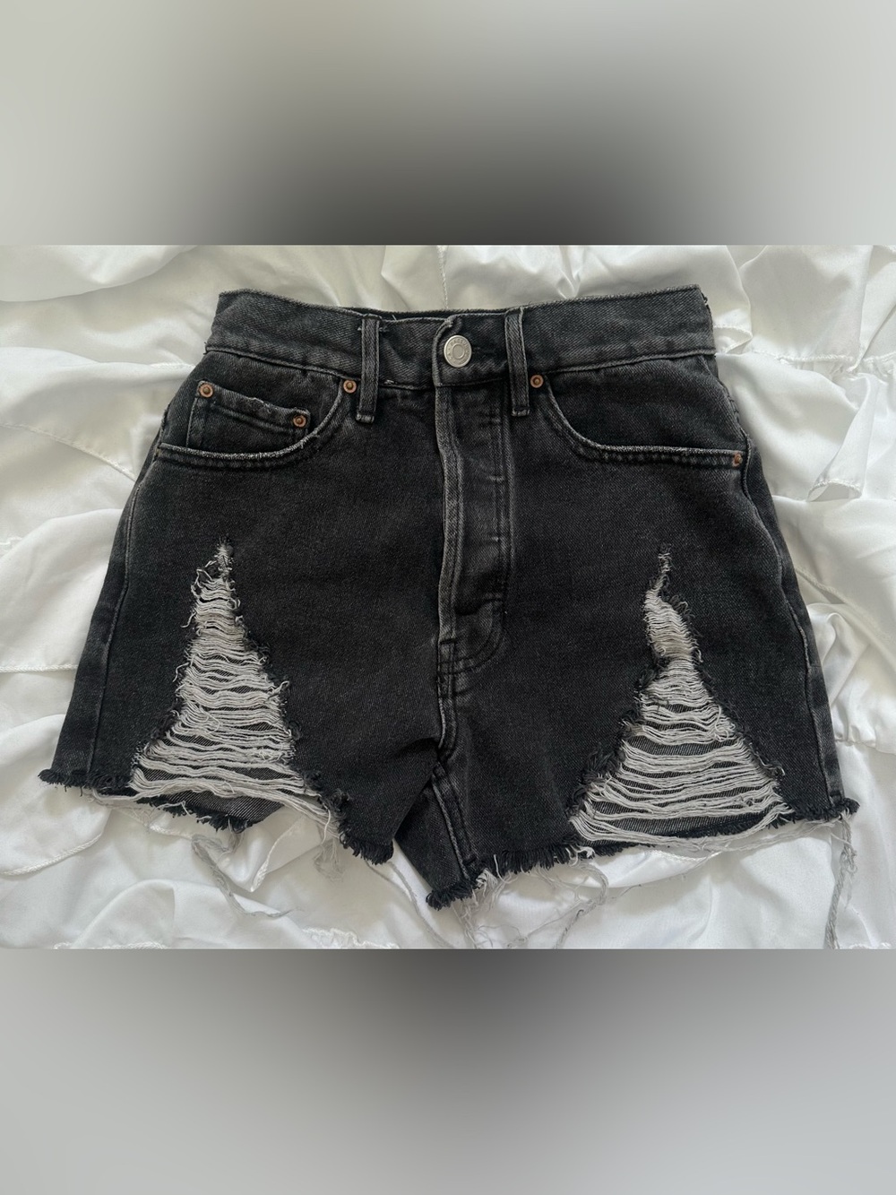 PacSun High Waisted Distressed Black Denim Shorts Women’s Size 23